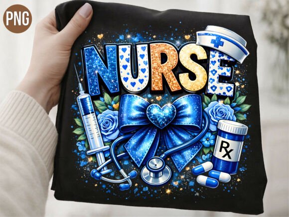 Sparkle and Care: The Nurse Medical Bow Glitter Design PNG
