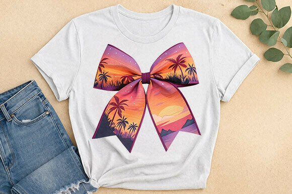 Sunset Palm Bow T-Shirt Design: A Tropical Touch for Creative Projects